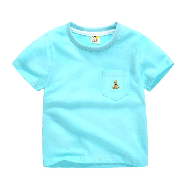 Tricou pentru copii cu maneca scurta pentru fete si baieti in mai multe culori cu buzunar decorativ si broderie