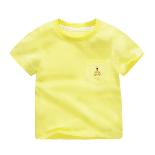 Tricou pentru copii cu maneca scurta pentru fete si baieti in mai multe culori cu buzunar decorativ si broderie