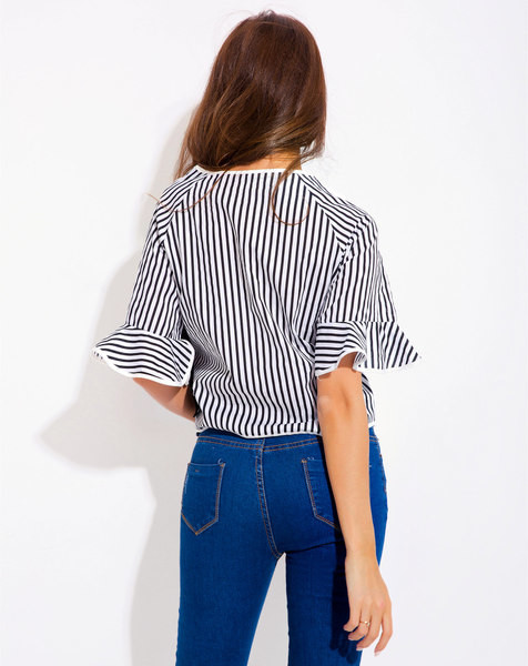 Bluza de vara dama in dungi cu maneci 3/4 cu panglica