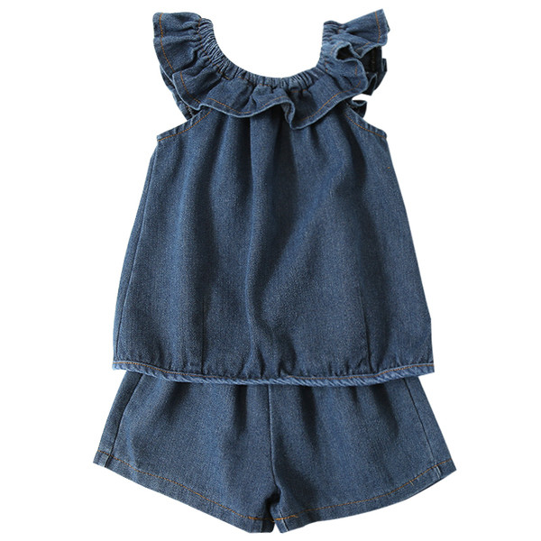 Set de denim pentru copii modern pentru fete în două părți - maiou + pantaloni scurți