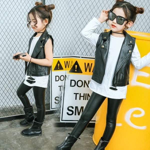 Vesta pentru fete pentru copii din piele ecologica de culoare neagra