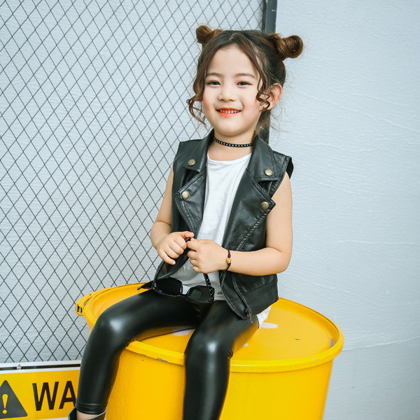 Vesta pentru fete pentru copii din piele ecologica de culoare neagra