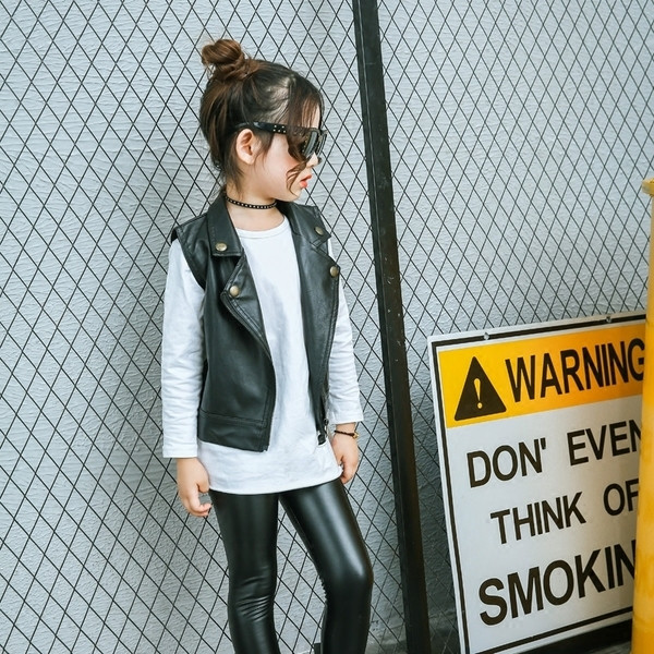 Vesta pentru fete pentru copii din piele ecologica de culoare neagra