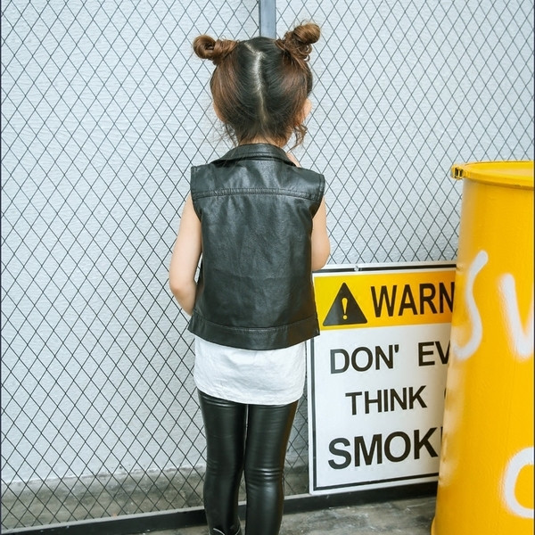 Vesta pentru fete pentru copii din piele ecologica de culoare neagra