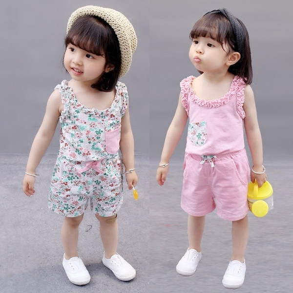 Set blând pentru copii pentru fete în două părți - maiou + pantaloni scurți, două modele