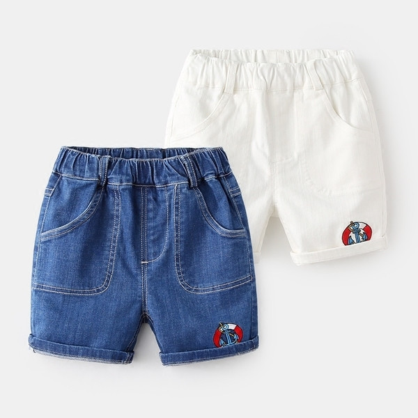 Blugi scurti de vara in alb si albastru pentru baieti cu mini imprimeu