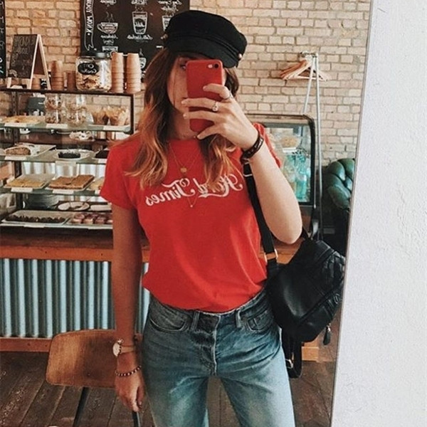 Tricou de vară de damă cu inscripție, potrivit pentru uzul zilnic