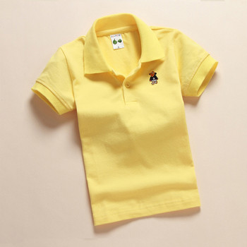 Детска тениска с къс ръкав и яка за момчета в различни цветове и с бродерия