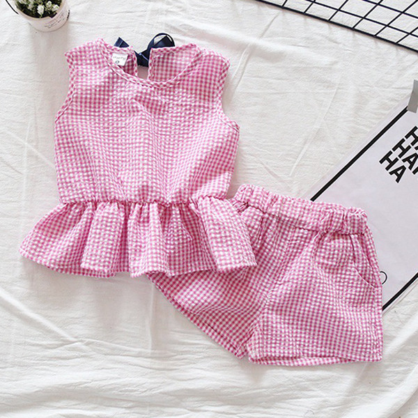 Set modern pentru copii în dungi pentru fete în două părți - maiou + pantaloni scurți în trei culori