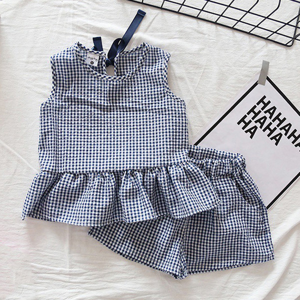 Set modern pentru copii în dungi pentru fete în două părți - maiou + pantaloni scurți în trei culori