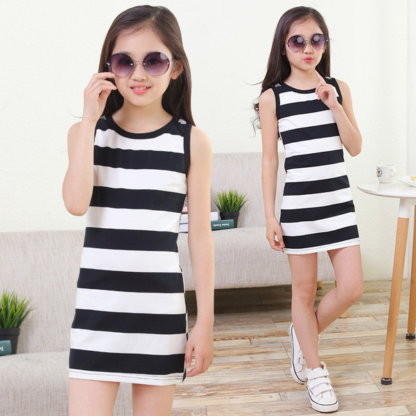Rochie de vara pentru copii in dungi pentru fete potrivita pentru utilizarea de zi cu zi