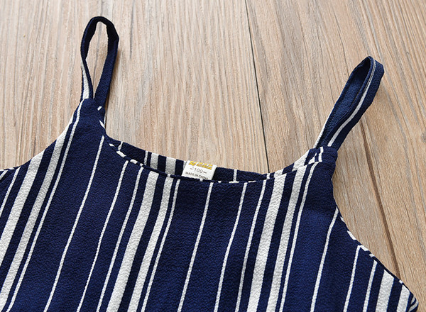 Set de vară pentru copii elegant pentru fete în două părți - maiou + pantaloni lungi în stil liber în culoarea albastru închis