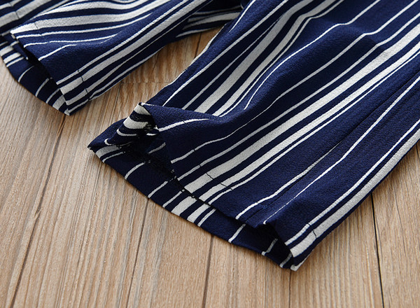 Set de vară pentru copii elegant pentru fete în două părți - maiou + pantaloni lungi în stil liber în culoarea albastru închis