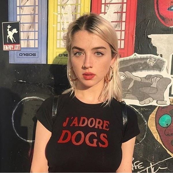 Tricou scurt de damă casual, negru, cu inscripție