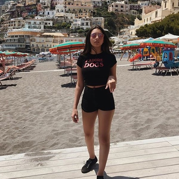 Tricou scurt de damă casual, negru, cu inscripție