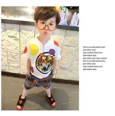 Модерен детски комплект за момчета от две части - риза с цветна апликация и панталон тип потур с цветен десен