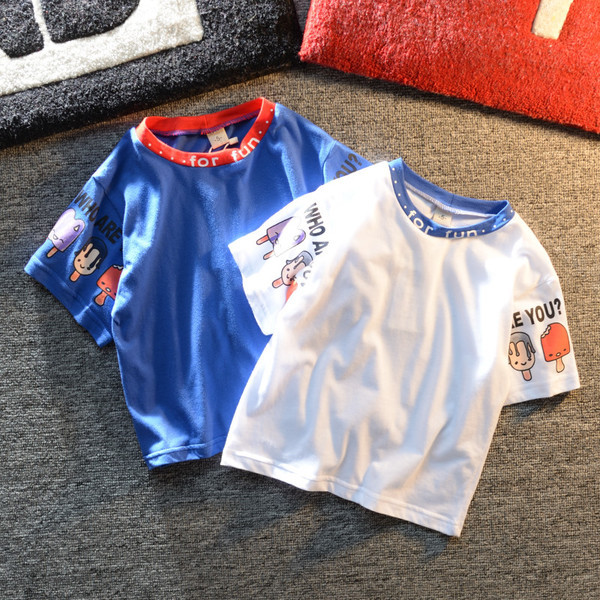 Tricou de vara pentru copii cu maneca scurta pentru baieti in doua culori cu imprimeu