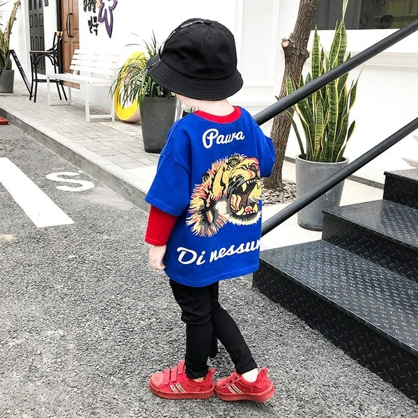 Tricou pentru copii cu maneca lunga in doua culori model larg si cu imprimeu color