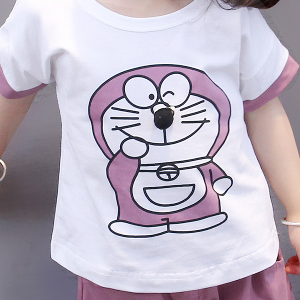 Παιδικό σετ δύο τεμαχίων για κορίτσια  - μπλουζάκι με εφαρμογές χρώματος και παντελόνια 3/4