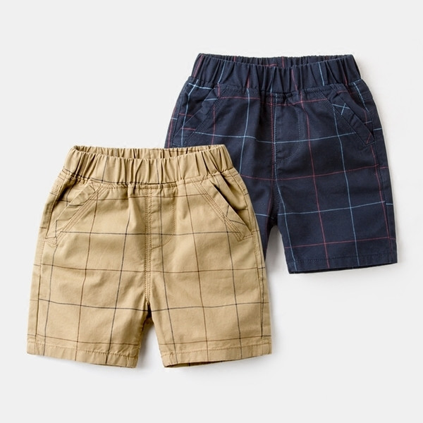 Pantaloni scurți pentru copii cu zăbrele în două culori - albastru și bej, pentru băieți