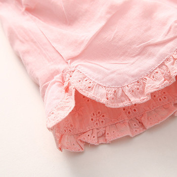 Къси тънки панталони в бял и розов цвят с цветна мини панделка за момичета