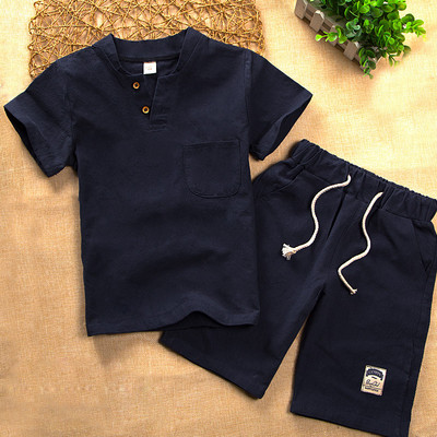 Echipă modernă de sport și zilnic pentru copii pentru băieți în două părți - tricou cu spitz + pantaloni scurți cu imprimeu și cravate în mai multe culori
