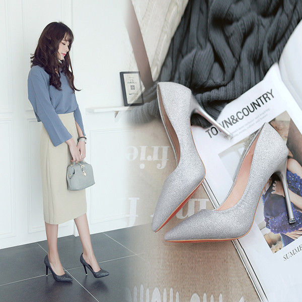 Pantofi strălucitori de damă cu toc subțire - mai multe culori