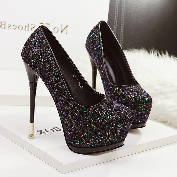 Pantofi de dama stralucitori cu toc in trei culori