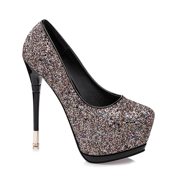 Pantofi de dama stralucitori cu toc in trei culori