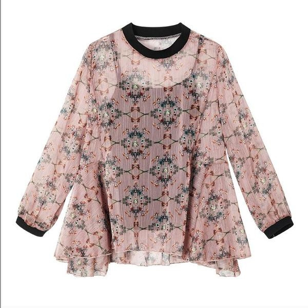 Cămașă de damă din șifon în două părți cu motive florale în mai multe culori