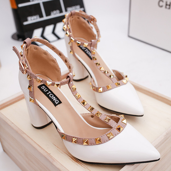 Pantofi eleganti de dama cu toc gros cu ochiuri - mai multe culori