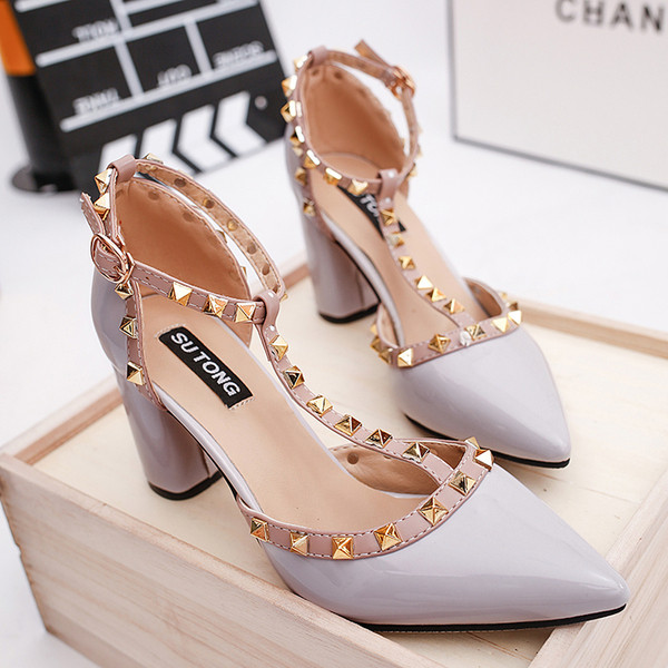 Pantofi eleganti de dama cu toc gros cu ochiuri - mai multe culori