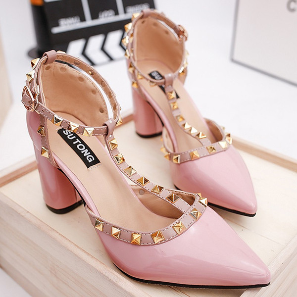 Pantofi eleganti de dama cu toc gros cu ochiuri - mai multe culori