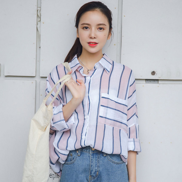 Cămașă casual de damă cu mâneci lungi - dungi colorate