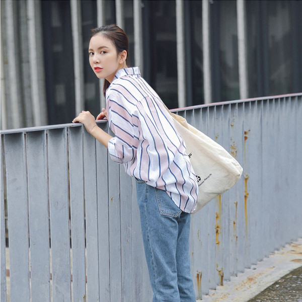 Cămașă casual de damă cu mâneci lungi - dungi colorate