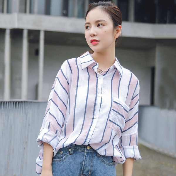 Cămașă casual de damă cu mâneci lungi - dungi colorate