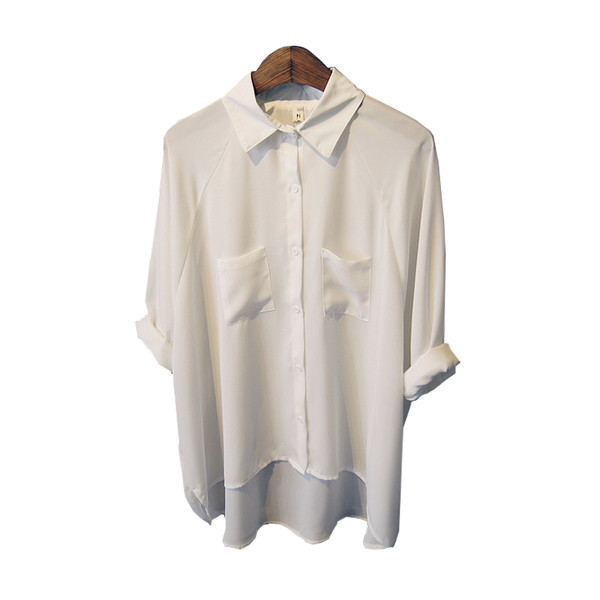 Cămașă lungă de șifon de damă cu buzunar în trei culori - alb, gri și negru