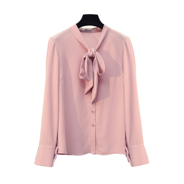 Cămașă de șifon de damă cu cravate în trei culori - alb, albastru și roz