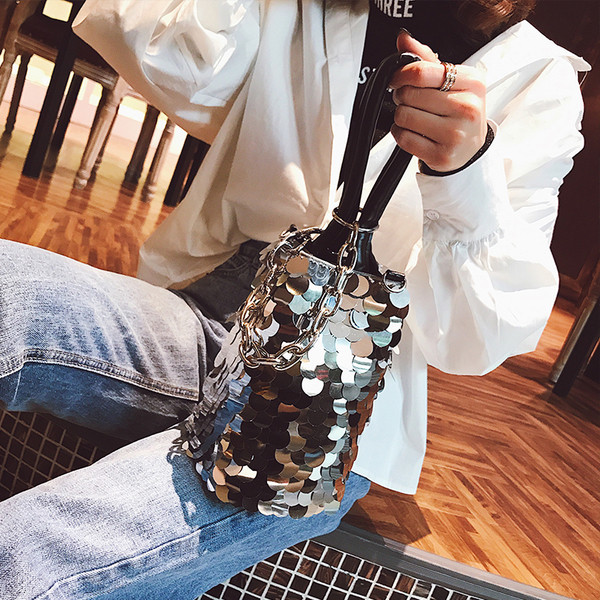 Geanta casual in trei culori cu paiete