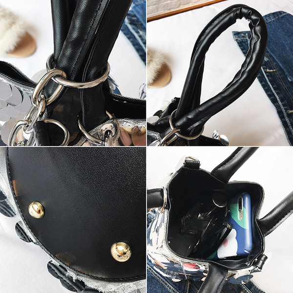 Geanta casual in trei culori cu paiete