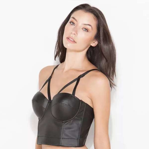 Bustiera dama din piele ecologica cu bretele reglabile