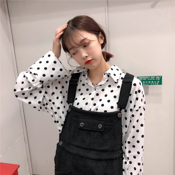 Cămașă subțire de damă cu mâneci lungi, buline