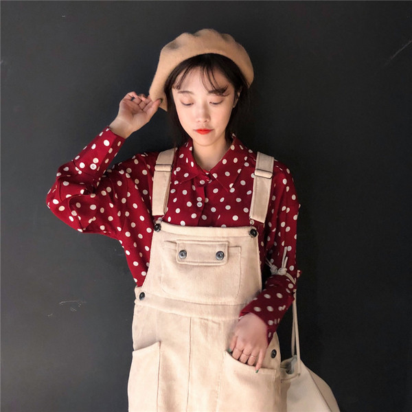 Cămașă subțire de damă cu mâneci lungi, buline