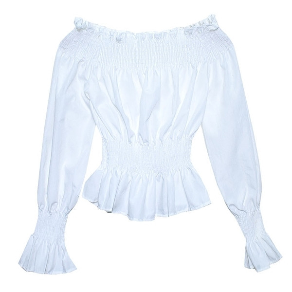 Cămașă de damă actuală cu mâneci felinar și benzi elastice în alb și negru