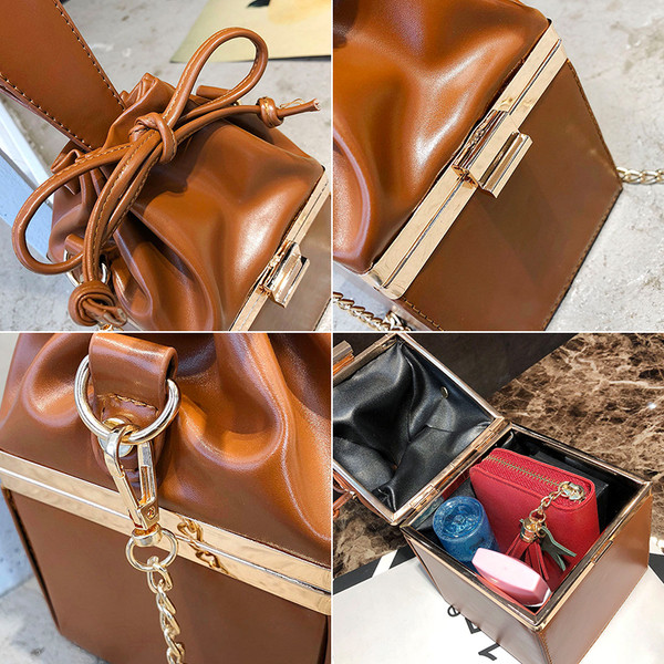 Geanta de dama stilata tip cutie cu manere duble