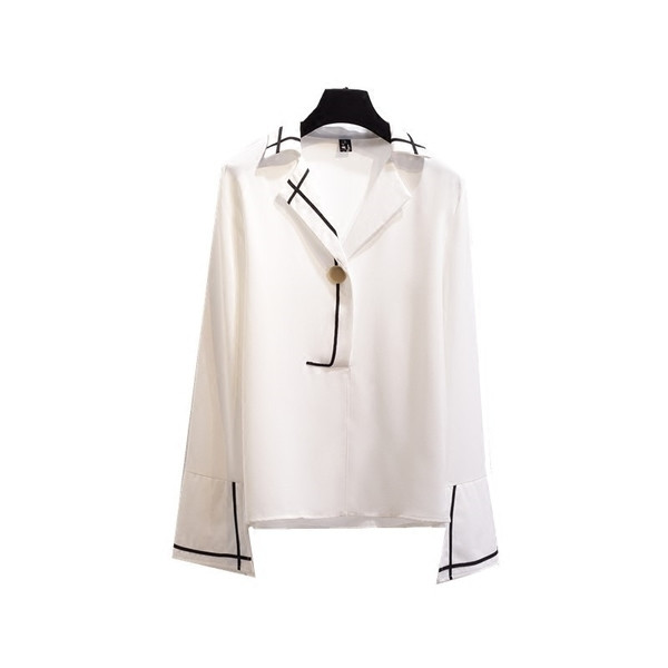 Cămașă de damă în stil retro cu decolteu în V în alb și negru