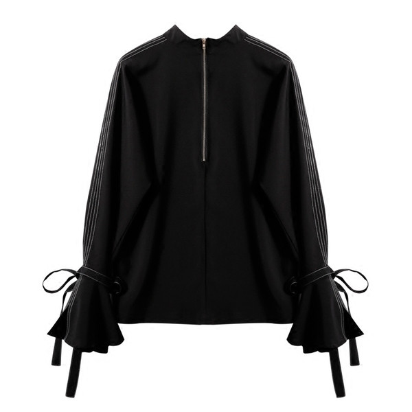 Cămașă elegantă de damă în negru cu decor panglică