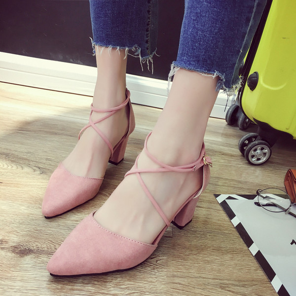 Pantofi de dama eleganti cu toc cu bretele in mai multe culori