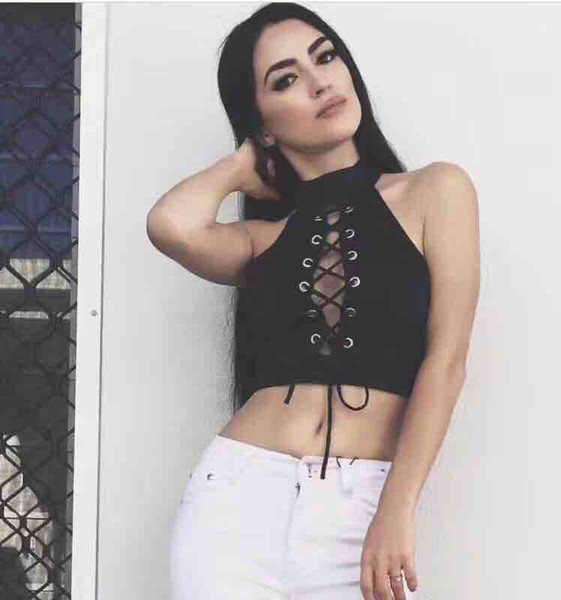 Γυναικείο αμάνικο  σε τρία χρώματα με κολάρο και σταυροί δεσμοί σχήματος Ο