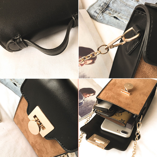 Geanta mini de dama, potrivita pentru utilizarea de zi cu zi cu maner metalic in forma dreptunghiulara